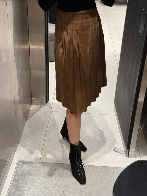 Pleated Suede Skirt