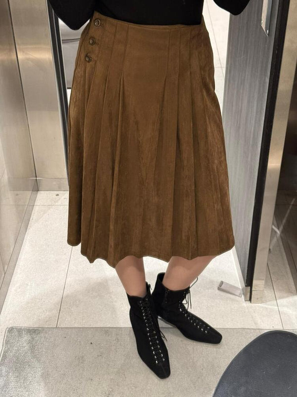 Pleated Suede Skirt