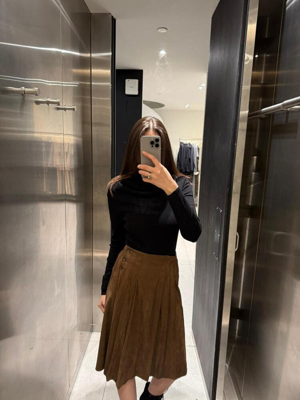 Pleated Suede Skirt