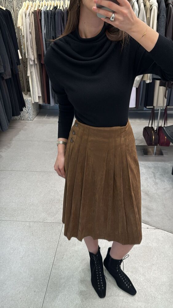 Pleated Suede Skirt