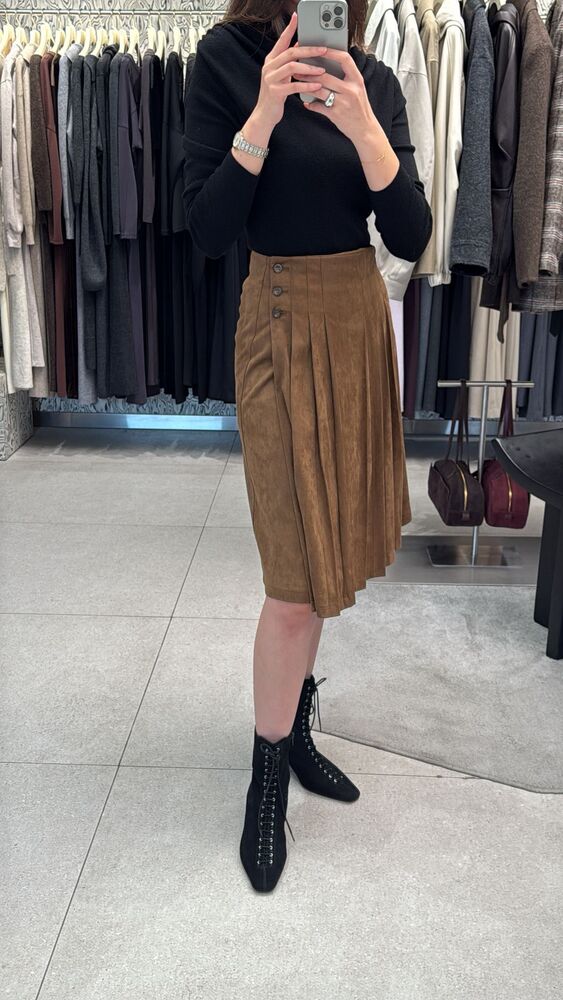 Pleated Suede Skirt
