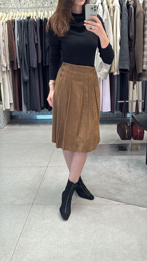 Pleated Suede Skirt