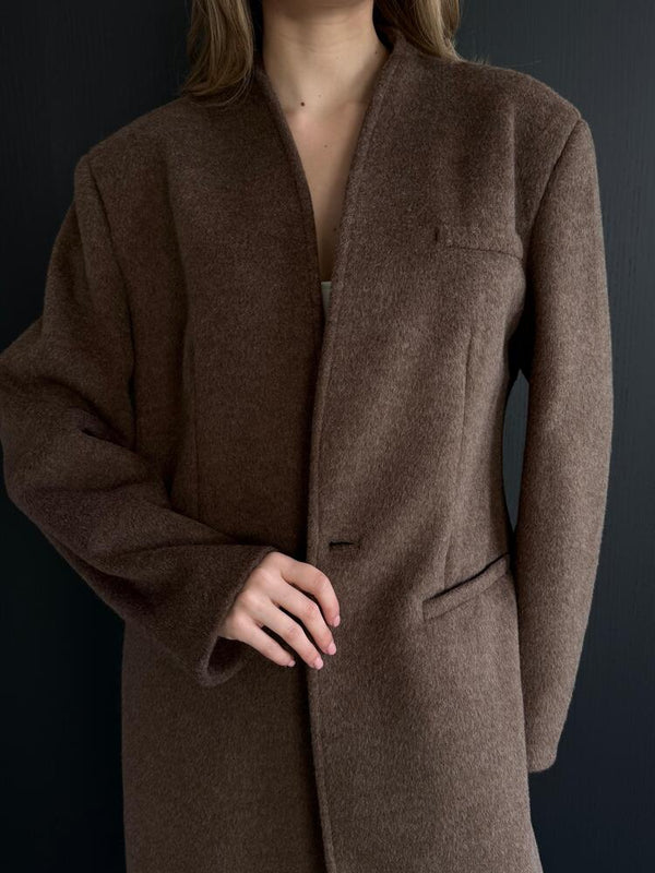 Collarless Long Coat