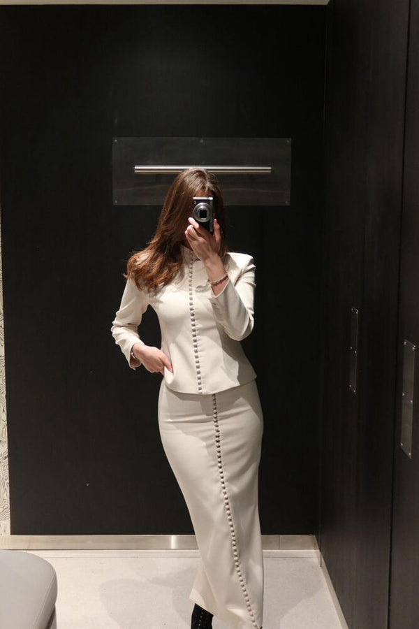 Button Suit Skirt Set