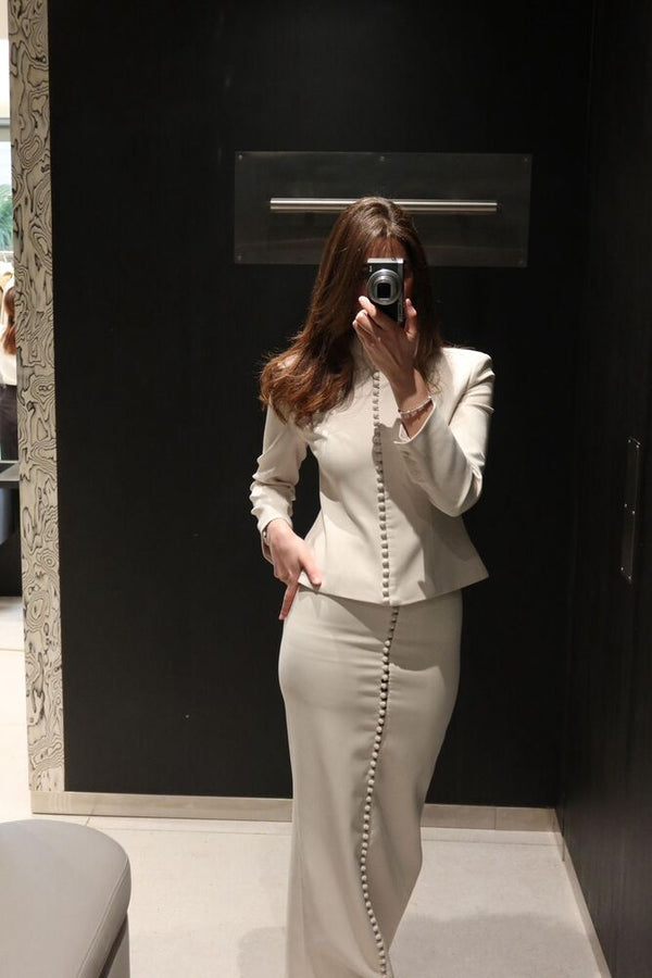 Button Suit Skirt Set