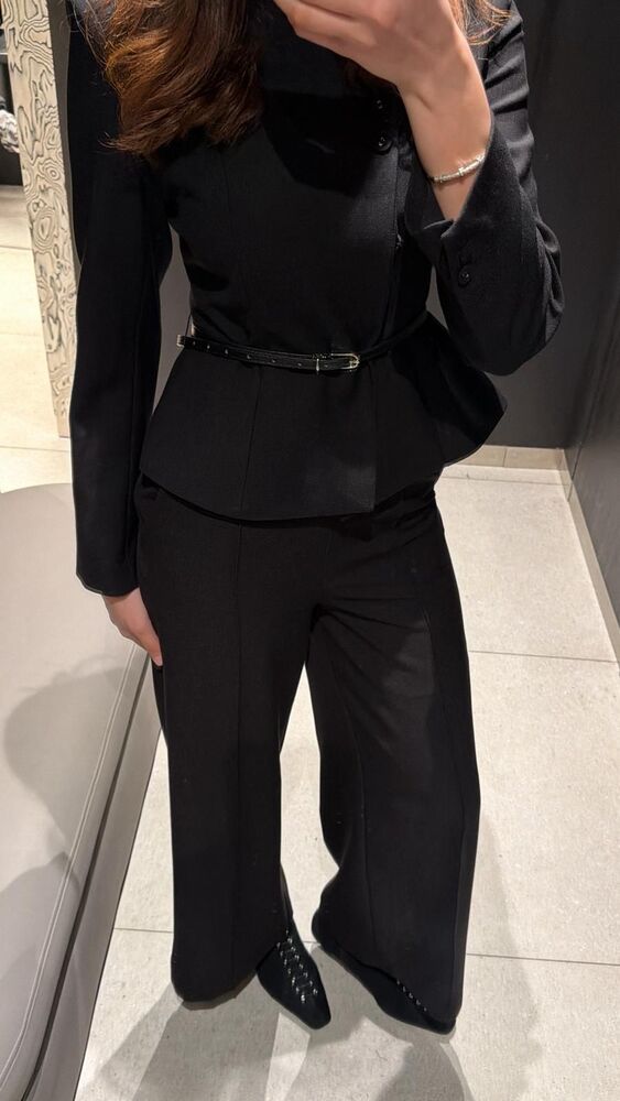 Belted Collarless Blazer + Pants Set