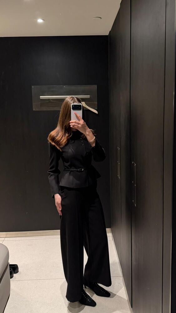 Belted Collarless Blazer + Pants Set