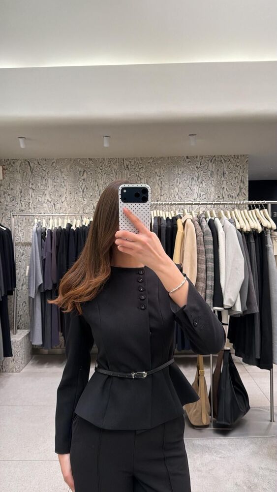 Belted Collarless Blazer + Pants Set