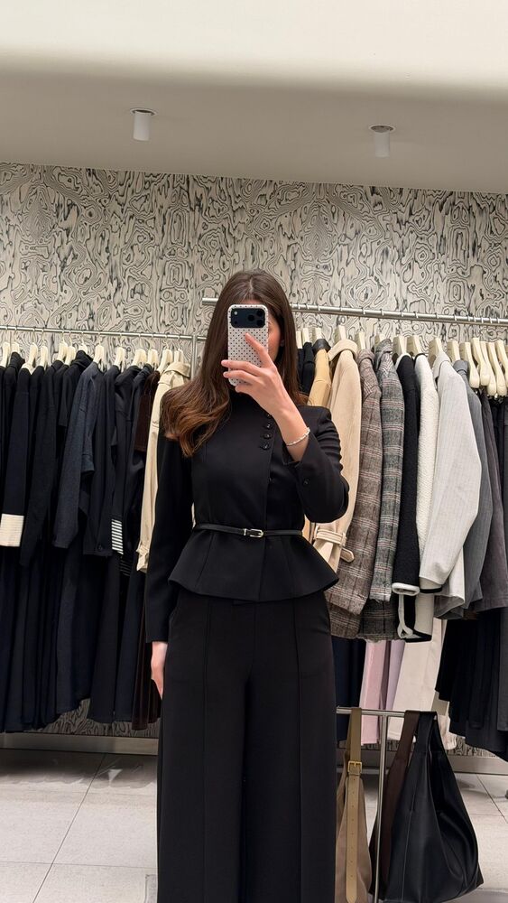 Belted Collarless Blazer + Pants Set