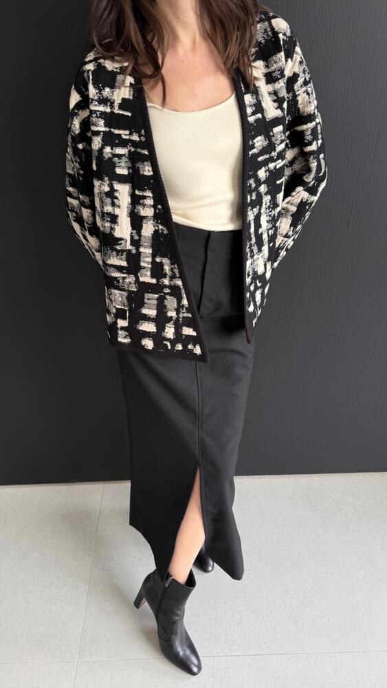 Black & White Patterned Open Front Blazer