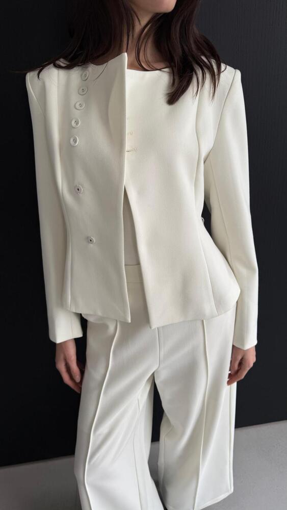 Belted Collarless Blazer + Pants Set