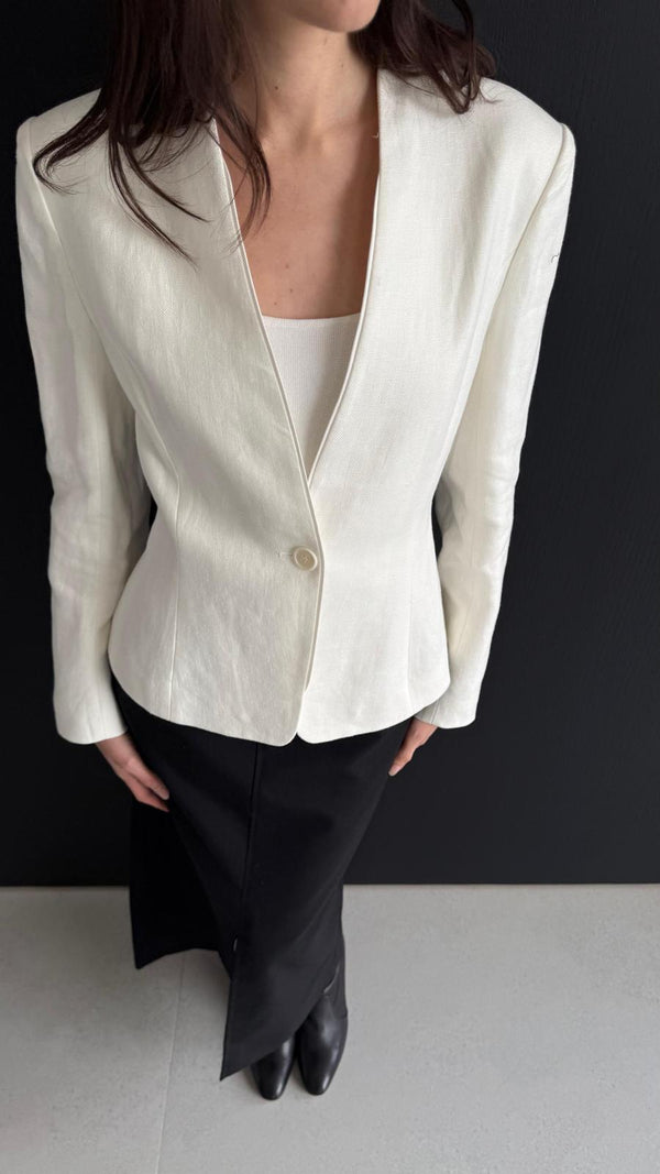 Linen Collarless Blazer