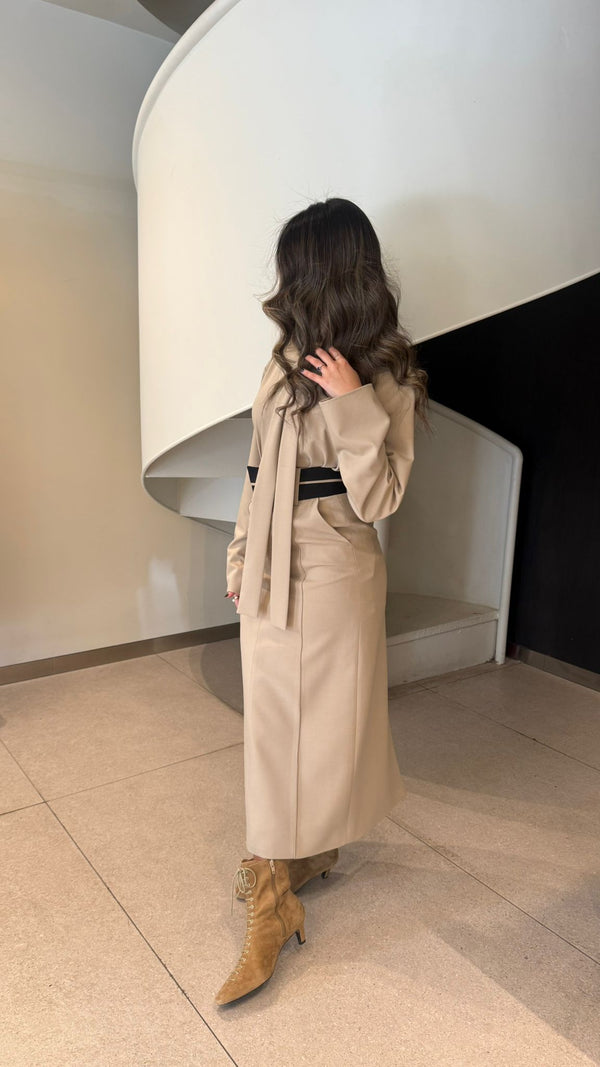 Collarless Tie Blouse + Skirt Set