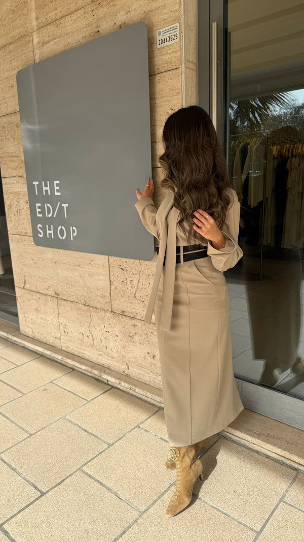 Collarless Tie Blouse + Skirt Set