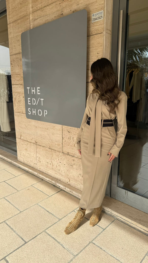 Collarless Tie Blouse + Skirt Set