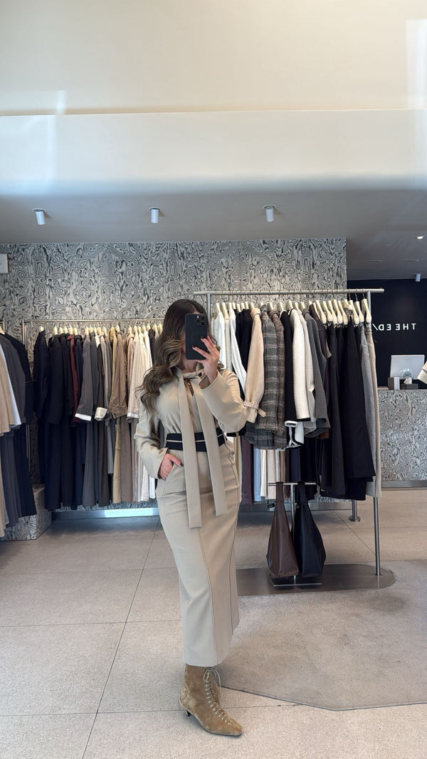 Collarless Tie Blouse + Skirt Set