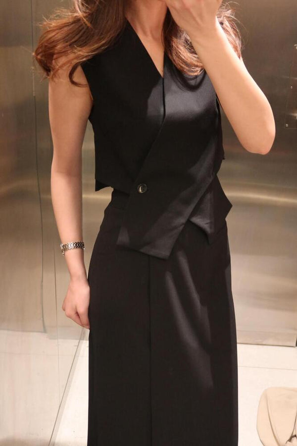 V-Neck Sleeveless Vest Skirt Set