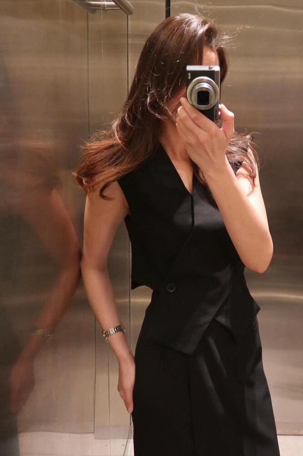 V-Neck Sleeveless Vest Skirt Set