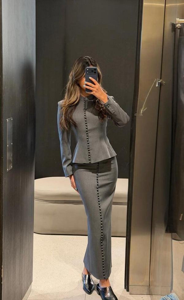 Button Suit Skirt Set