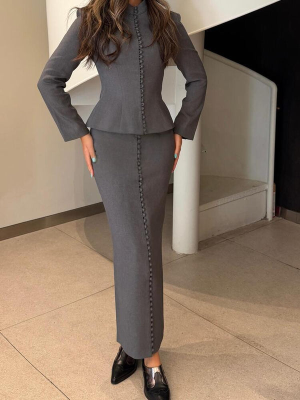 Button Suit Skirt Set