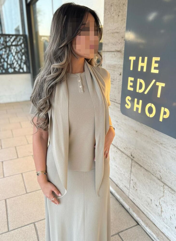 Scarf Polo Top + Skirt Set