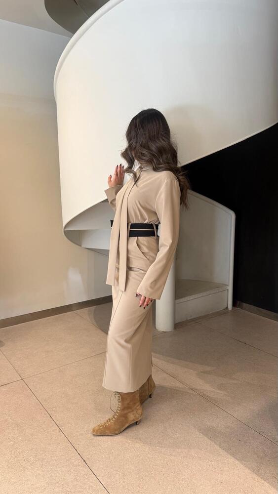 Collarless Tie Blouse + Skirt Set