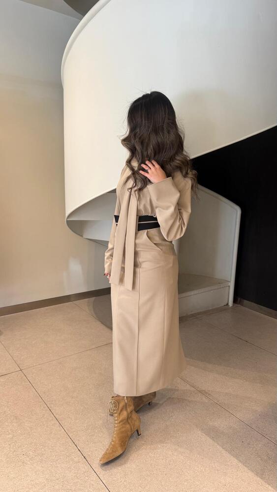Collarless Tie Blouse + Skirt Set