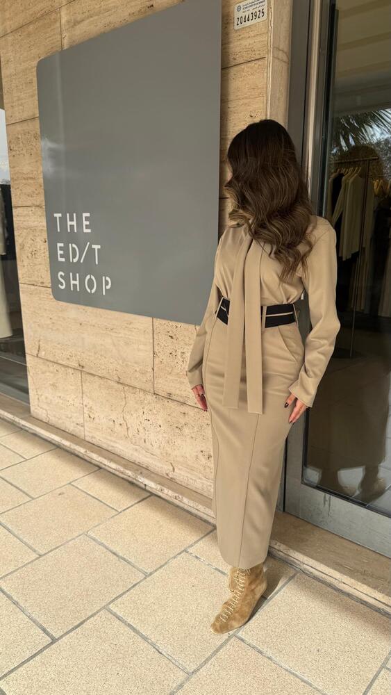 Collarless Tie Blouse + Skirt Set