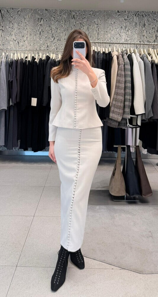 Button Suit Skirt Set