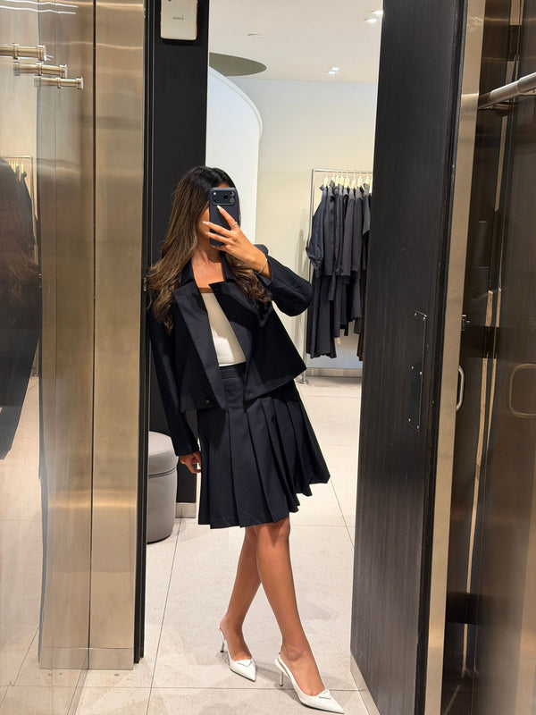 Cropped Jacket + Pleated Skirt