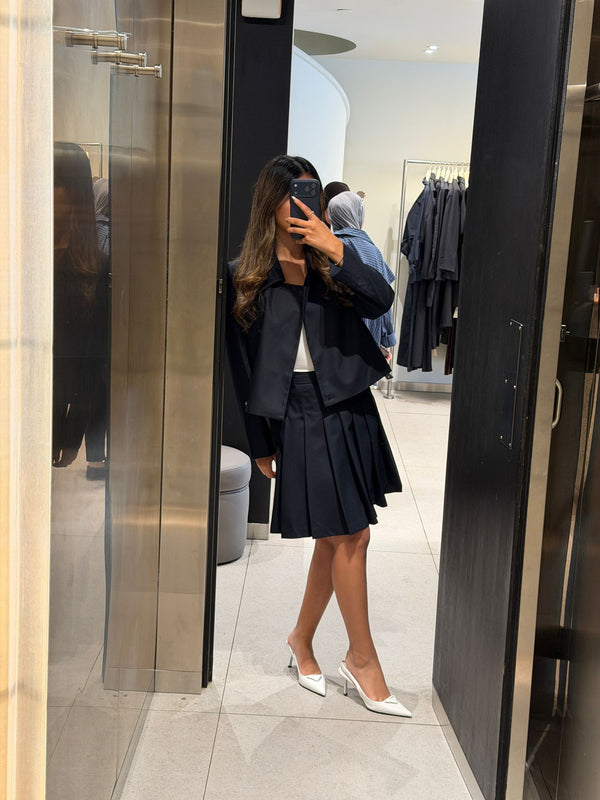 Cropped Jacket + Pleated Skirt