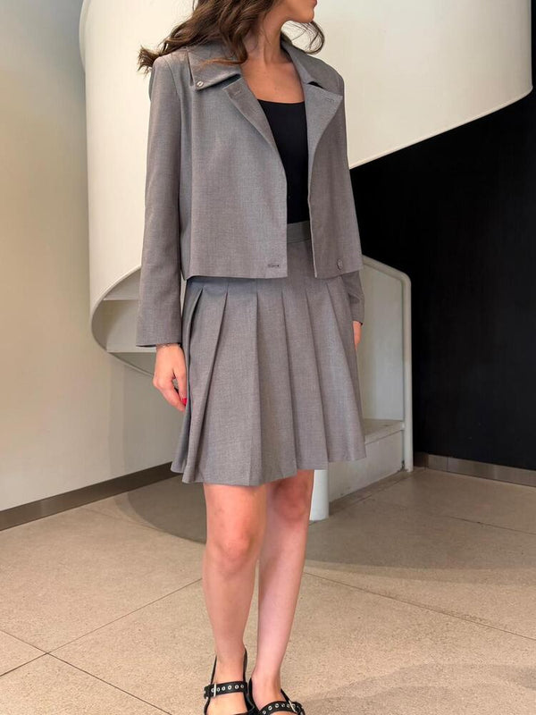 Cropped Jacket + Pleated Skirt