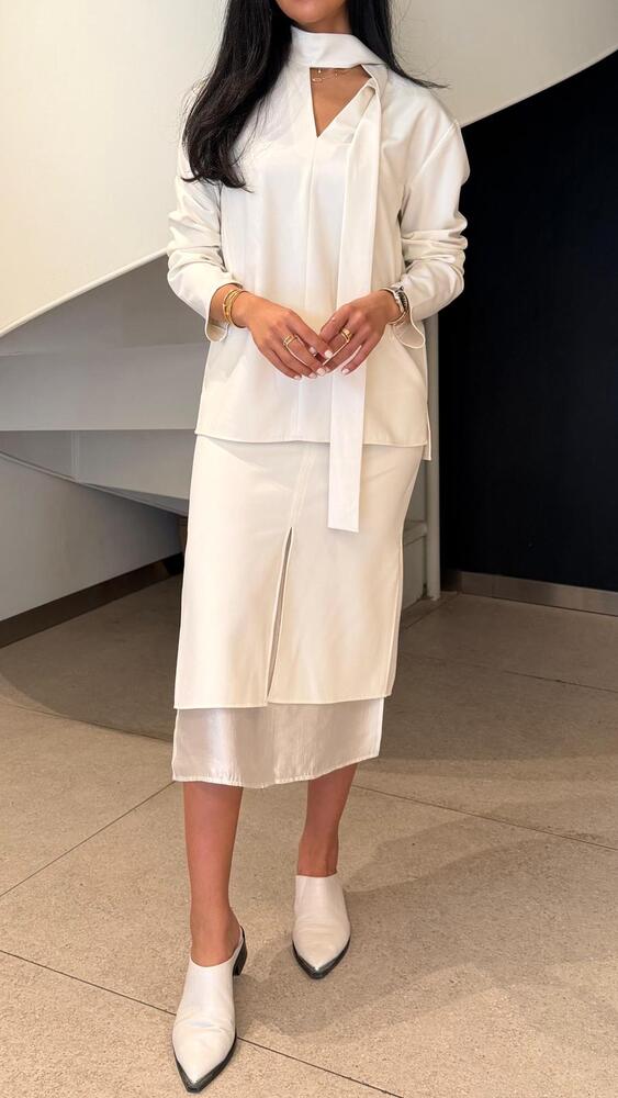 Tie Neck Detail With Slit Skirt