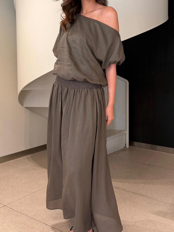 Taupe Blouse Skirt Set