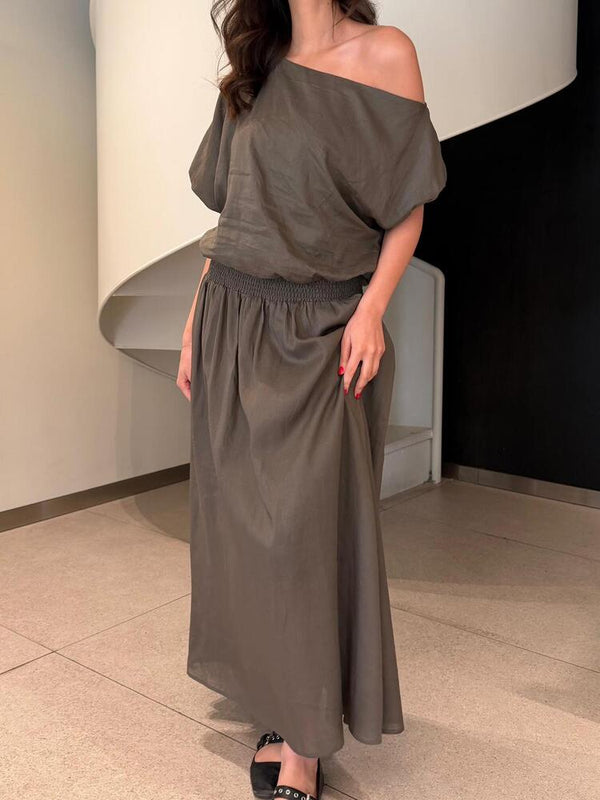 Taupe Blouse Skirt Set