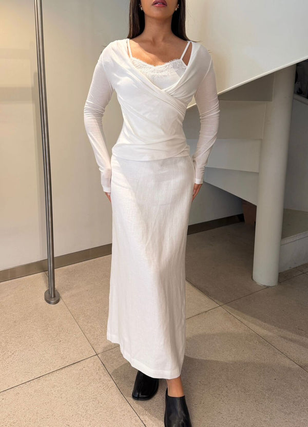 Neckline Draped Long Sleeve