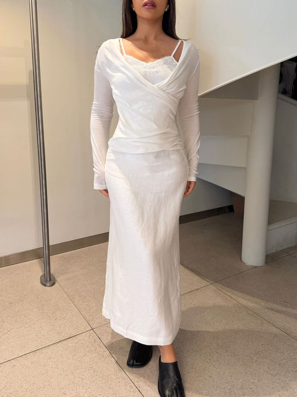 Neckline Draped Long Sleeve