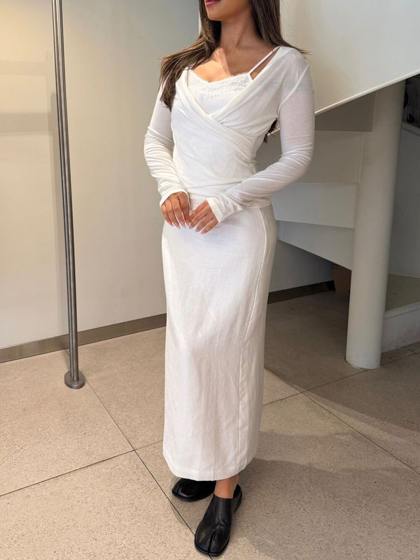 Neckline Draped Long Sleeve
