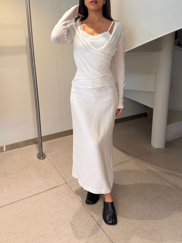 Neckline Draped Long Sleeve