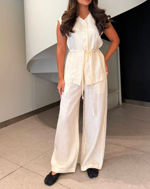 5 Button Sleeveless + Pants Set