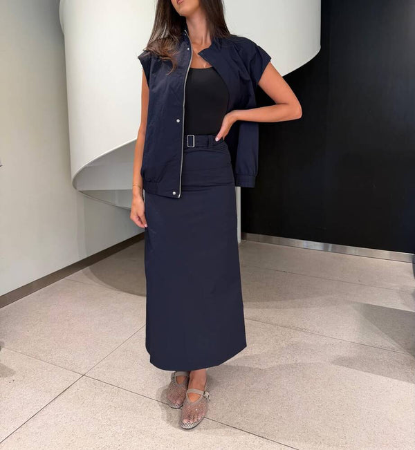 Crinkled Vest Skirt Set