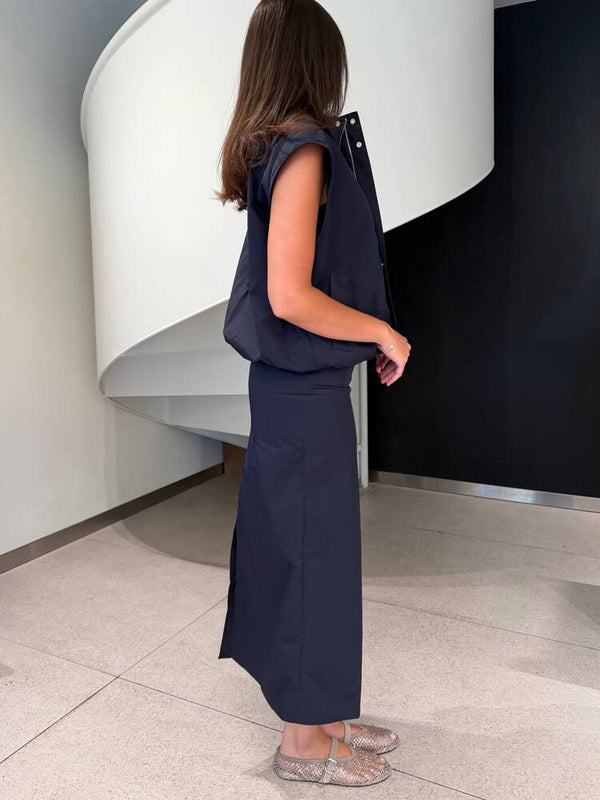 Crinkled Vest Skirt Set