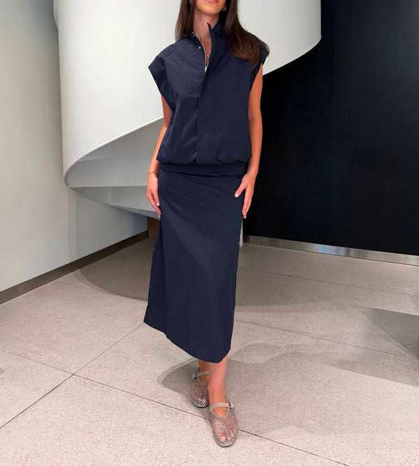 Crinkled Vest Skirt Set