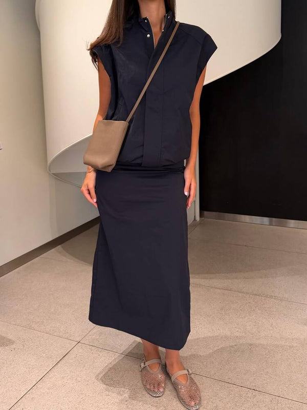 Crinkled Vest Skirt Set