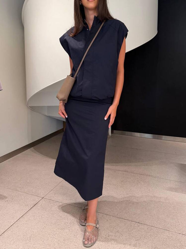 Crinkled Vest Skirt Set