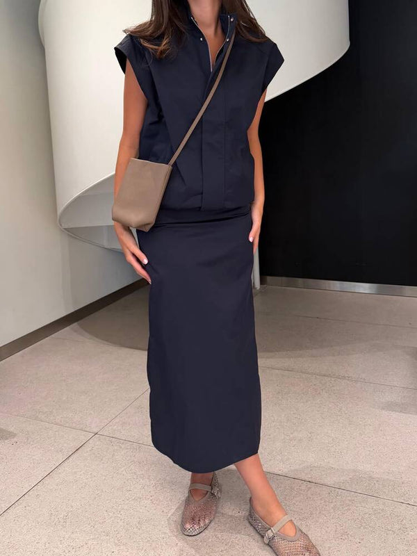 Crinkled Vest Skirt Set