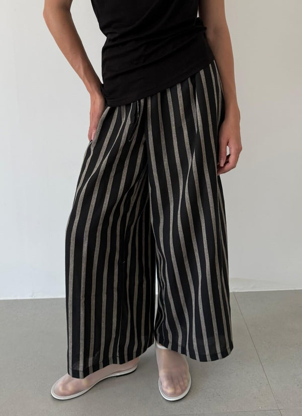 Cotton Blend Striped Pants
