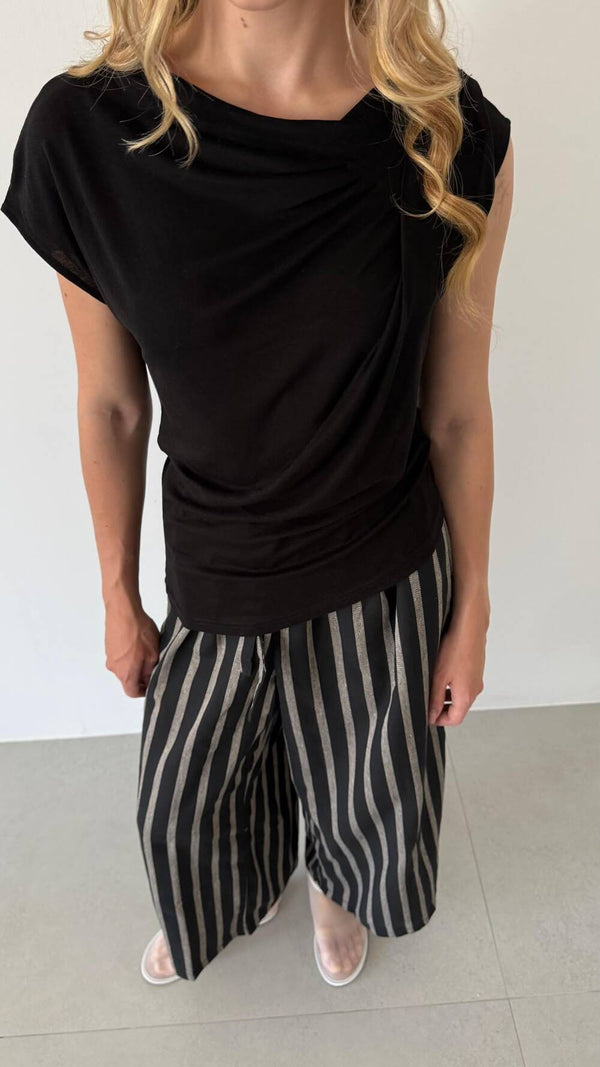 Cotton Blend Striped Pants