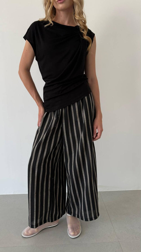 Cotton Blend Striped Pants