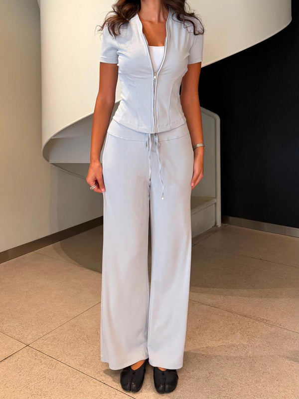 Full-Zip Short Sleeve Top + Pants Set